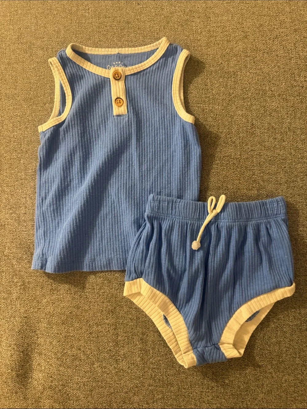 5/$15-Kids Blue Tank Top & Shorts Set with Cream Trim
